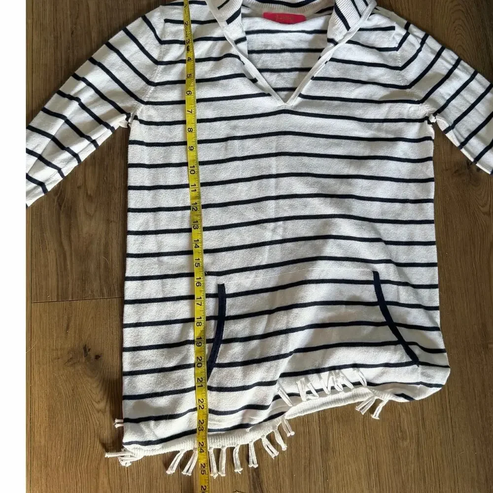 Lilly Pulitzer Crestwood Sweater | Navy Maritime Stripe | Fringe Hem | Size S - Picture 6 of 7